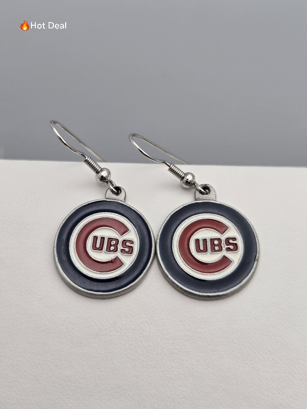 ✨2/$10✨ Chicago Cubs MLB Round Dangle Earrings French Hook Signed Baseball 1.5"